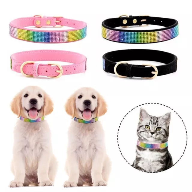 Soft Wear-resisting Cat Puppy Rhinestone Dog Necklace Suede Leather Pet Collar