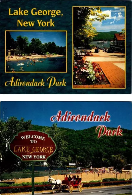 2~4X6 Postcards Lake George, NY New York ADIRONDACK PARK Swimming Beach~Carriage