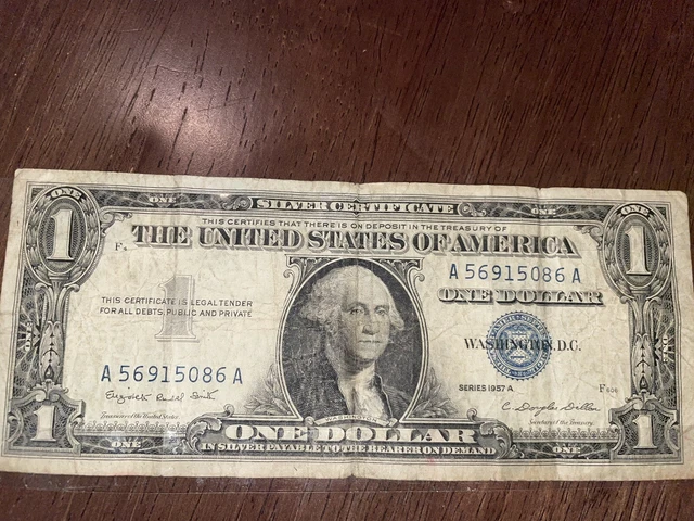 1957 A $1 Dollar Bill Silver Certificate Blue Seal Note