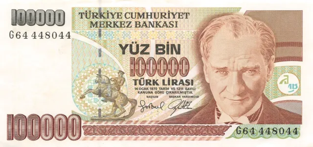 Turkey  100,000  Lira  ND. 1991  Series  G  Circulated Banknote LA/NY