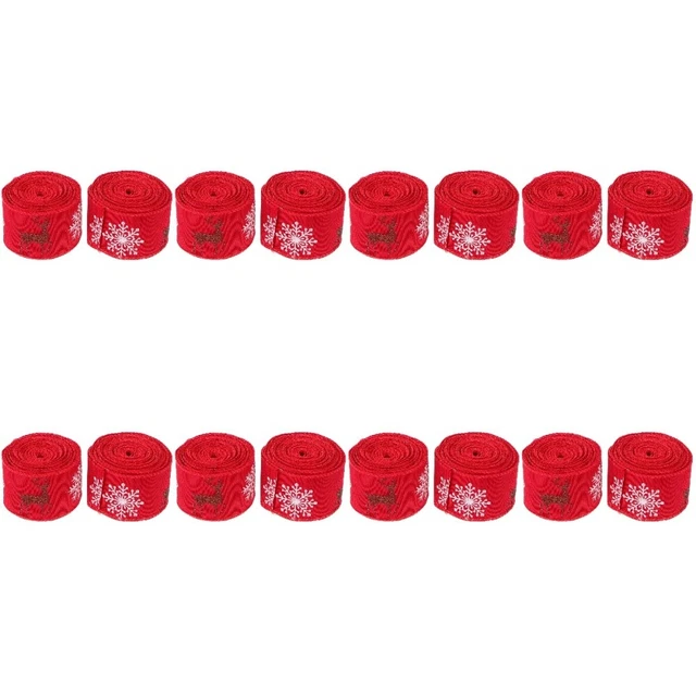 16 Pcs Christmas Ribbon Snowflake Ribbon Deer Ribbon Embroidered Cake