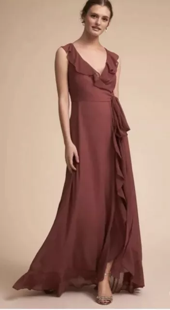 Anthroplogie BHLDN Donna Morgan Julliard Dress Size 12 Chiffon Maxi Bridesmaid