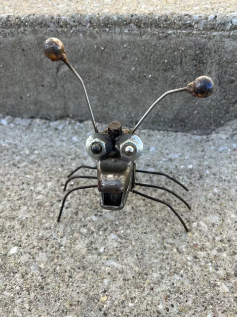 Vintage Handcrafted Folk Tramp Art Recycled Metal Sculpture Insect Bug Figure