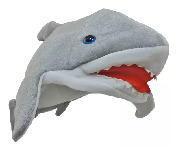 Plush Killer Great White Shark Hat Grey Novelty Jaws Ocean Costume Cap