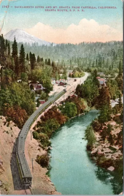 Southern Pacific Railroad- Mt. Shasta Sacramento River, California Postcard- RPO