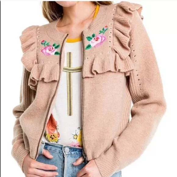 Wildfox Sweater Desert Dunes Bed Of Roses Elliot ruffle Jacket Size XS $286