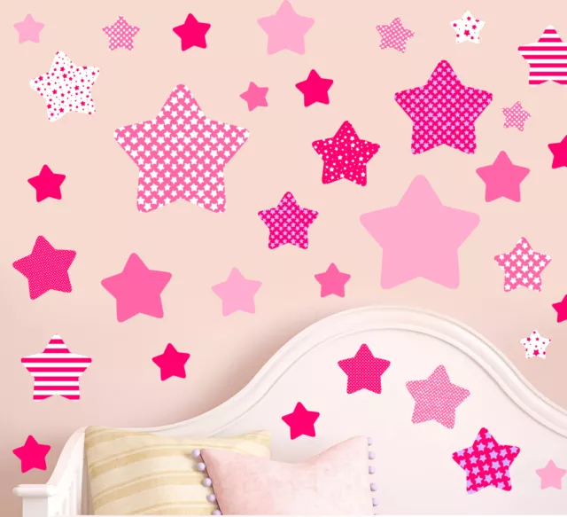 Pink Stars - Pack of 46 - Wall Art Vinyl Stickers Girls Bedroom Murals Decals