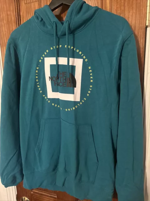 The North Face Never Stop Exploring Box Logo Men’s Hooded Sweatshirt Small Aqua