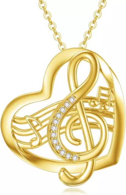 Musik Notiz Halskette für Frauen 925 Sterlingsilber Gold Farbe Herz Anhänger Geschenke