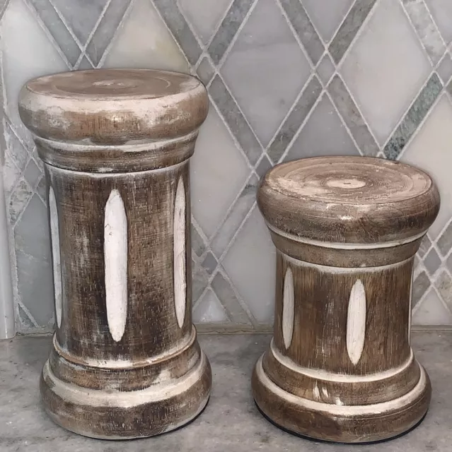 Vintage PAIR Architectural Carved Wood Columns 7”T & 5”T