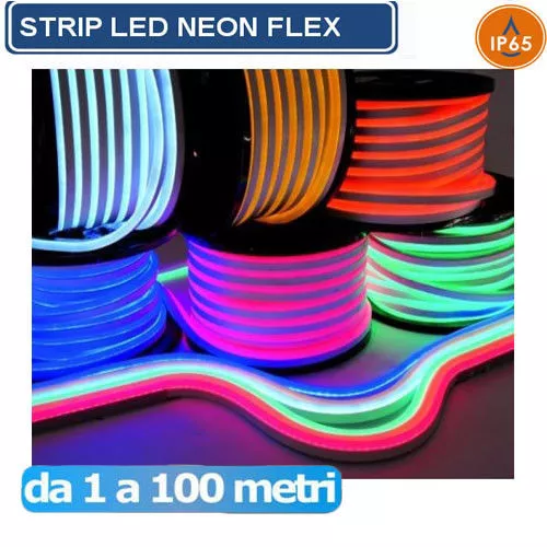 Striscia Strip Flex Led Bobina Neon Rgb Spina 220V Bianca Tubo Esterno 1 A 100 M