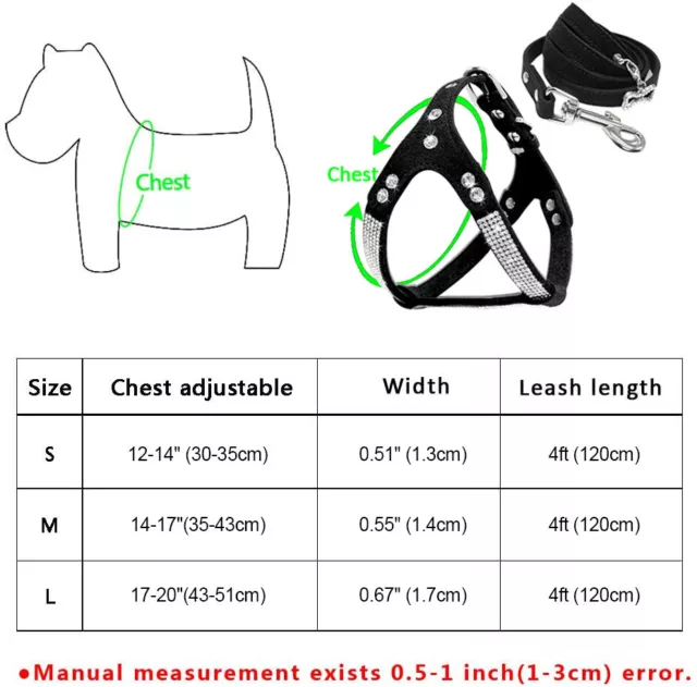 Hundegeschirr Strass Leder Softgeschirr für Welpen Katzen Chihuahua Yorkie S-L 2