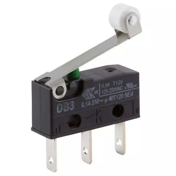 Cherry DB3C-B1RC Microswitch SPDT 0.1A 250V AC, Medium Roller, Q.C.