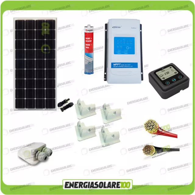 Kit Camping car panneau solaire mono 100W 12V poly régulateur MPPT support colle