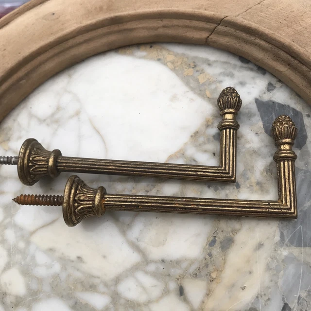 Vintage PAIR French Antique Brass Drapery Curtain Holdback Towel Hook Victorian 6