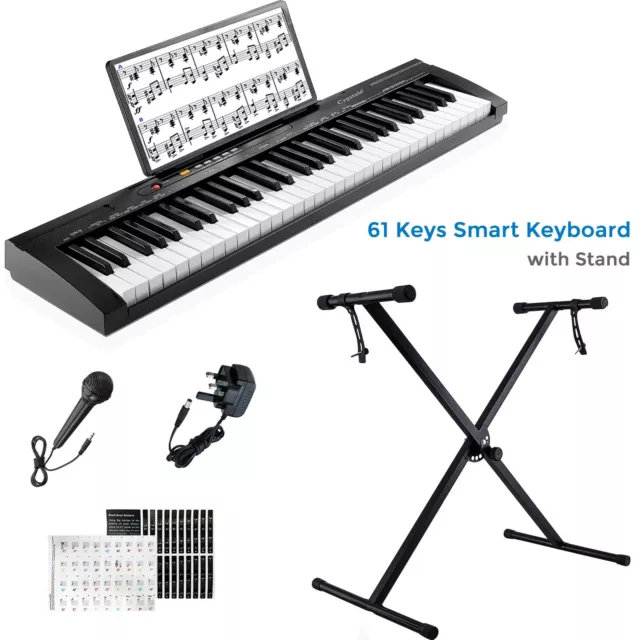 61 Keys Electronic Keyboard Digital Music Piano Instrument, Microphone & Stand