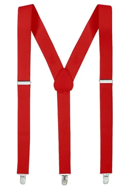 Pack Of 5 Red Mens Suspenders Womens Elastic Y-Shape Adjustable Braces 3 Clip