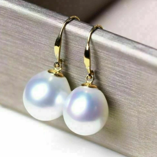10-12mm Natural white Akoya pearl 14K gold earrings Beautiful Jewelry FOOL'S DAY