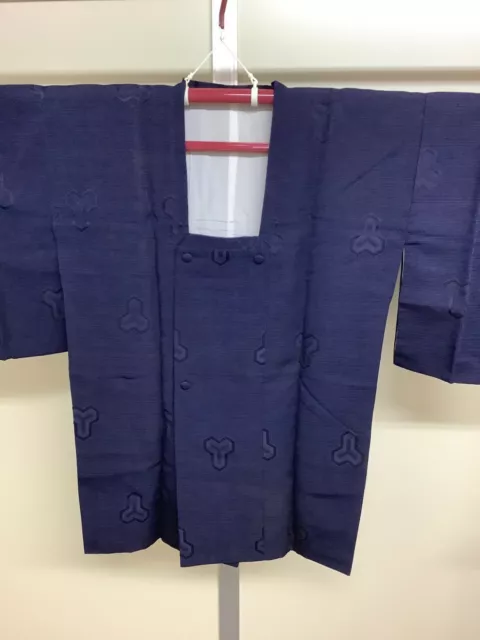 Japanese Vintage Kimono MICHIYUKI COAT Navyblue embroidery Height 33.46inch used