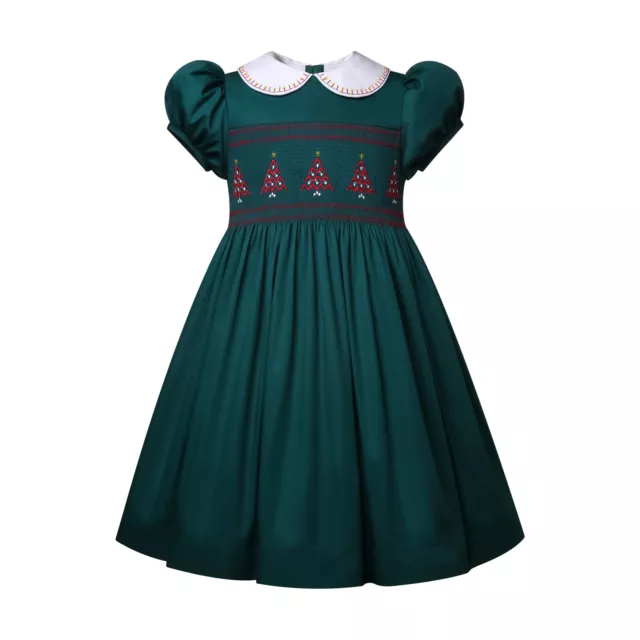 Pettigirl Girls Green Smocked Christmas Dress Size 2 3 4 5 6 8 10 12