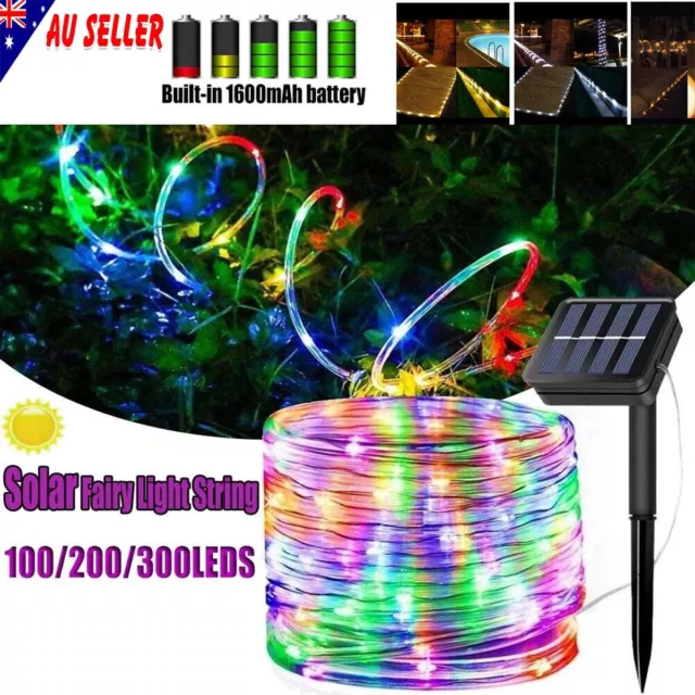 12M- 32M LED Solar Rope String Fairy Lights Tree Light Outdoor Garden Xmas Decor