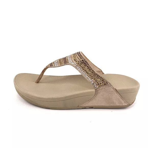 FitFlop Strobe Thong Summer Sandals Womens Size 7 EUR 38 Gold Beige Crystals