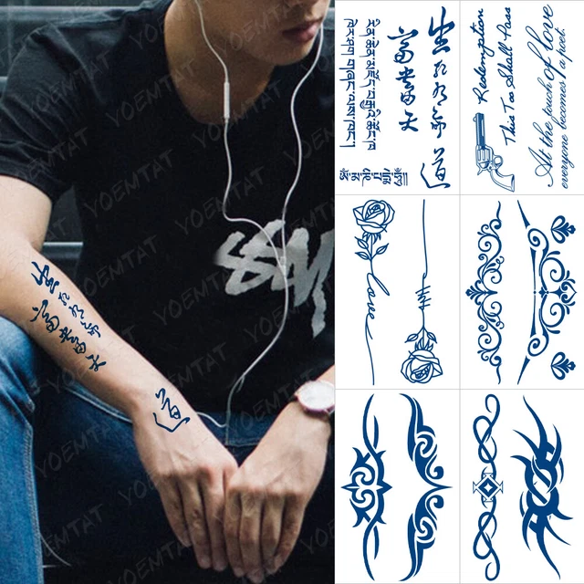 6PCS Letter Gun Totem Juice Ink Lasting Waterproof Temporary Tattoo Stickers
