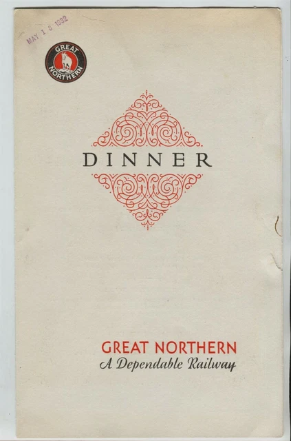 1932 Great Northern Railroad Dining Car Menu Portland OR Rose Festival Style #3