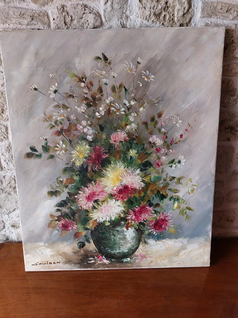 Tableau Huile Sur Toile Bouquet De Fleurs – Expressionnisme, 40x50 Cm – Original