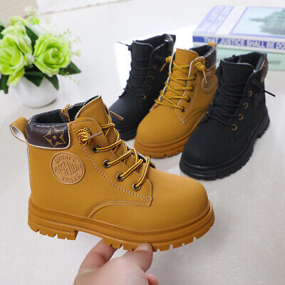 Boys Girls Winter Ankle Boots Kids Toddler Leather Snow Boots Chelsea Shoes Size