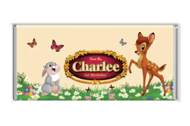 5 x Bambi Inspired Theme Personalised Wrapper on Mini Chocolate Bar Party Favor