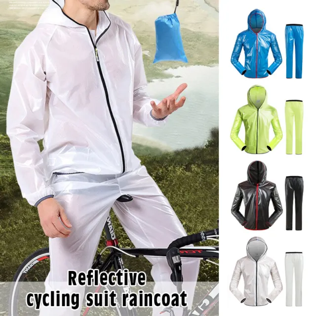 Unisex Adult Waterproof Suit Jacket Trousers Windproof Rain Set Hooded Raincoat