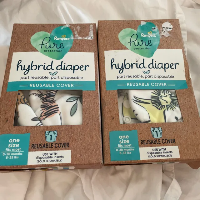 2 Pack - Pampers Pure Hybrid Reusable Cloth Diaper Covers 0-30 Month Jungle Baby