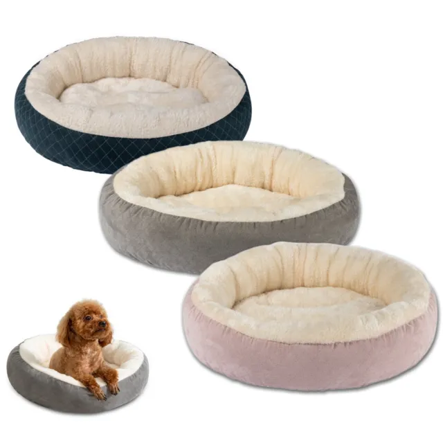 Fluffy Donut Cuddler Plush Pet Bed Dog Cat Soft Warm Round Calming Bed Washable