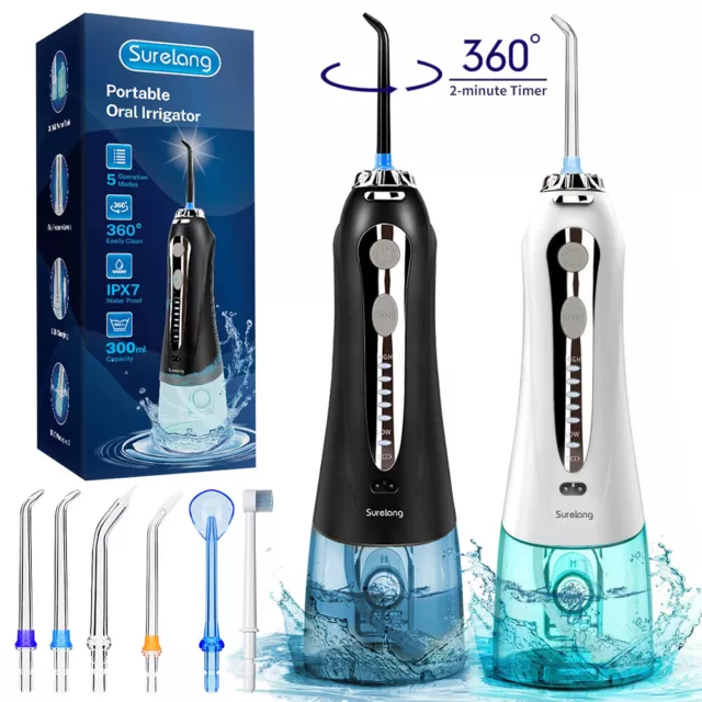 Cordless Water Flosser Dental Oral Irrigator Teeth Cleaner 8 Jet Tips Waterproof