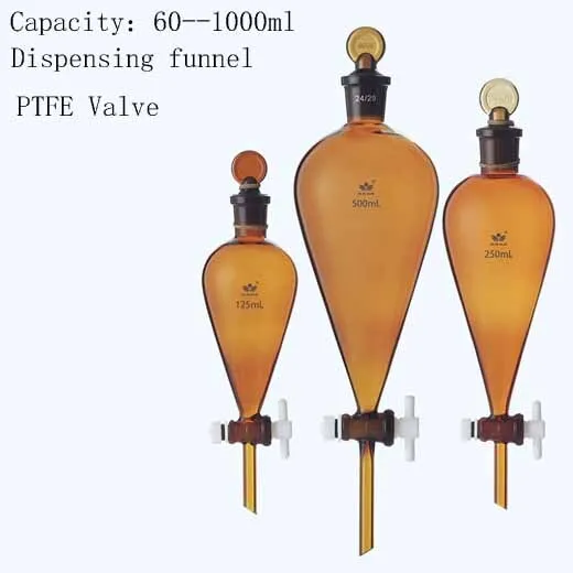 Laboratory PTFE dispensing funnel Chemistry Glassware borosilicate 60-1000ML