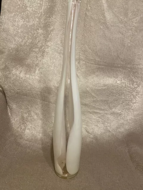 Very Tall Murano Style Pink Clear  & White Bent Neck Bottle Vase.