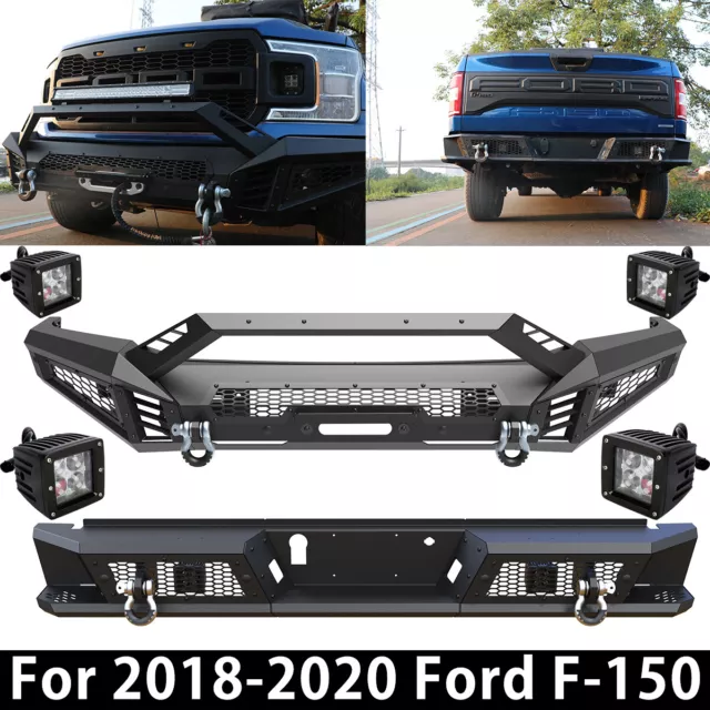 Front Bumper + Rear Bumper For 2018-2020 Ford F-150 w/2*Shackles+2*LED lights