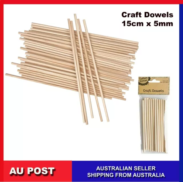 50/ 25 Craft Dowels Natural Wood Wooden Sticks Unfinished Dowel Rods 15cm x5mm