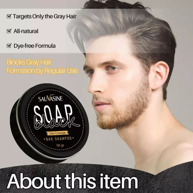 Men's Grey Coverage Bar Shampoo Hair Darken ing Black Soap for Grey Hair Cove✨h
