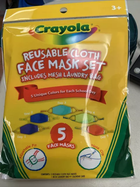 2 Packs Crayola Kids Face Mask 5 Reusable Cloth Mask Per Bag 10 Total School New