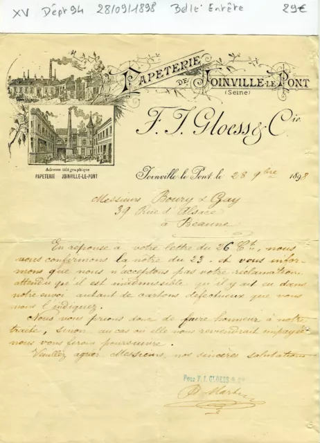 Dept 94 - Joinville le Pont - beautiful header of a stationery of 28/09/1898