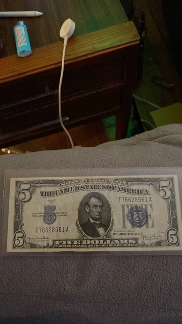 1934 D Five Dollar Bill Blue Seal Silver Certificate Not Done ” IN GOD WE TRUST”