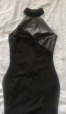 Sexy Halterneck Black river island bodycon fitted dress 8 with PU faux leather