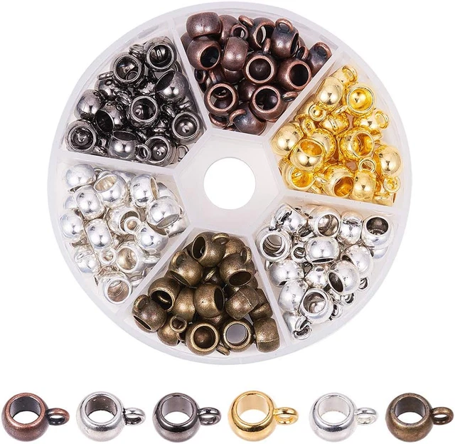 150Pcs Column Bail Beads 6 Colors Tube Slide Charm Carrier Hanger Dangle Links A