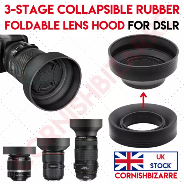 67Mm Lens 3-Stage Collapsible Universal Rubber Lens Sun Hood For Dslr - Uk Stock