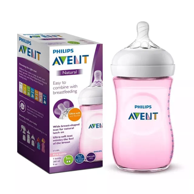 Philips Avent Natural 2. 0 Pink Feeding Bottle 260ml SCF034/10-BPA Free