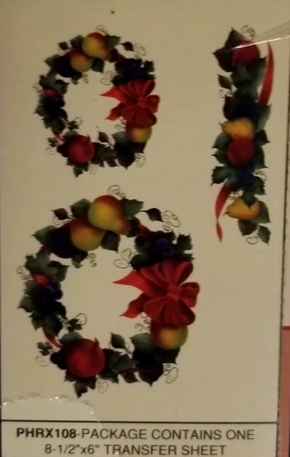 Priscilla Hauser 1992 de colección fruta de Navidad frotar transferencias PHRX108 - nuevo en paquete
