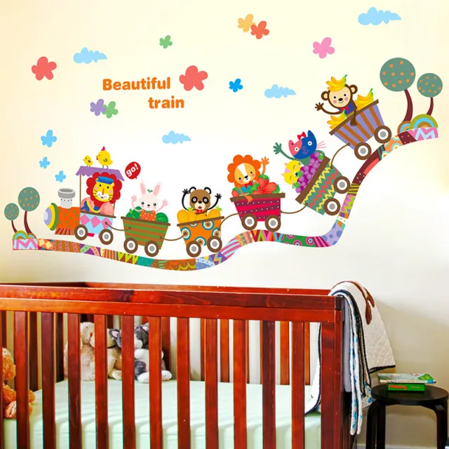 cartoon animal zoo circus train children diy`removable kids wall stickers d-wf