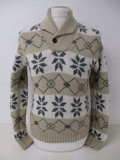 Fairisle Icelandic Pattern Sweater, Beige Jumper, Small, To Fit 36" Chest